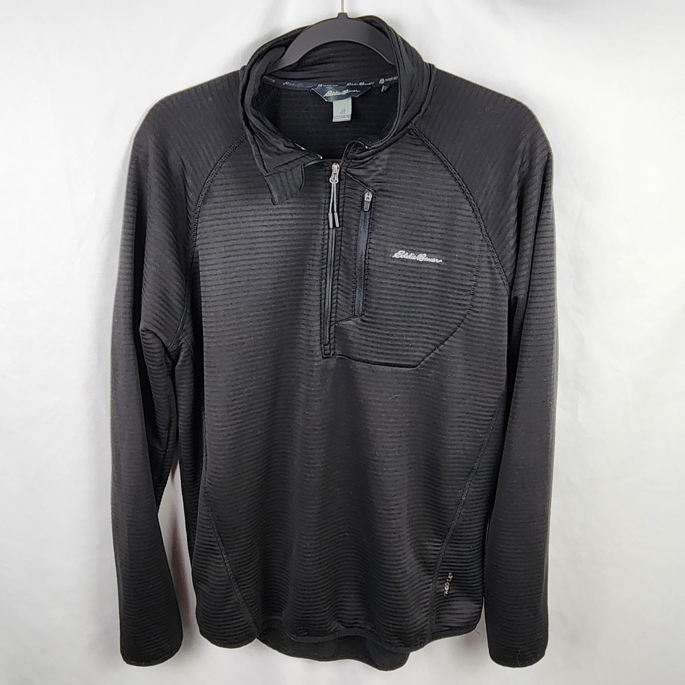 Eddie Bauer Mens Motion‎ Freeheat Men Half Zip Ribbed Black Size L Zipped Pocket